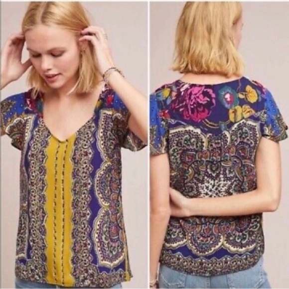 Anthropologie Tops - ANTHROPOLOGIE MOULINETTE SOEURS Women Sz 12 Paisley Teresita Printed Top Blouse